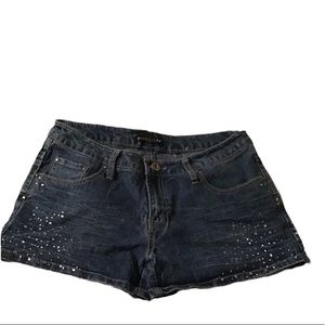 Vanilla Star Denim Stonewashed Blue Jean Shorts with Bling Out Rhinestone
